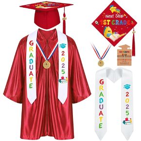YLOLUL 2025 Kindergarten Preschool Graduation Gown Cap Set Graduation Stole Bracelet Medal Certificate Package Grad Gifts
