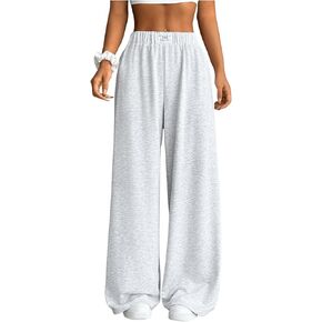 ساق Soly Hux Girl Wide Sweatpants مرنة عالية الخصر سراويل فضفاضة فضفاضة مع جيوب