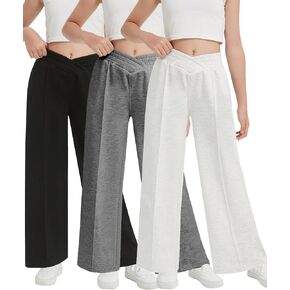 EXARUS Girls Sweatpants Wide Leg Baggy Teen Sweat Pants Cargo/Side Striped/Crossover V Waist Casual with Pockets 6-14Y