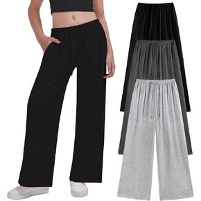 Exarus 3 Pack Girl's Wide Baggy Baggy Pants Flower Carretring Weist Long Long Flut