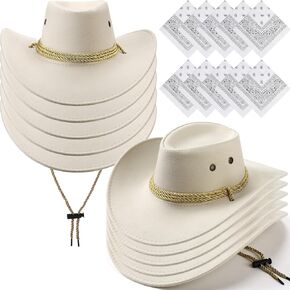 Coume 10 Set Cowboy Hat and Bandana for Women Men 10 Cowgirl Cowboy Hat Bulk 10 Western Bandanas for Adult Costume Party