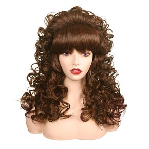 Fantalook 80s Long Curly Vintage Cosplay شعر مستعار مع Bang for Women 60s Queen Costume for Halloween Party (Blonde)