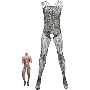 Men Lace Lingerie Sissy for Men Black Fishnet Lingerie Bodysuit Elastic One Piece Nightgown