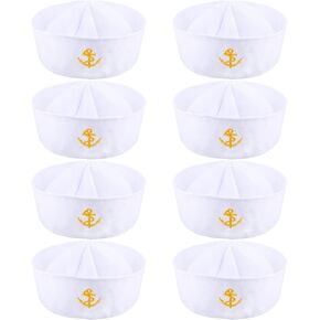 8 Pack White Sailor Hats Captain Hat Adult Sailor Cap Nautical Costume Hat for Men Women Yacht Themed Party Supplies