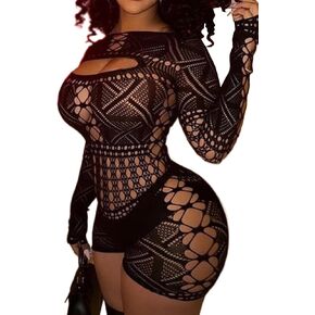 sexy club outfits for women fishnet bodysuit exotic wear dancer outfits Tights Bodycon Jumpsuit(Black)