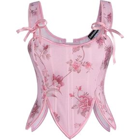 قرمزي الظلام عصر النهضة قمم مشد للنساء الدانتيل الأزهار حتى boned bustier مع Zip