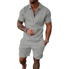 Uoua Mens Summer Track Suits 2 قطعة شورتات قصيرة الأكمام ملابس التعرق 1/4 Zip Golf Polo Stirts Loungwear