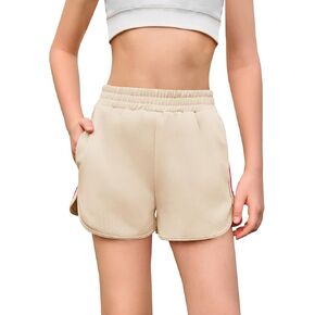 Haloumoning Girls Casual Shorts Kids Summer Elastic Waist Dophin Shorts with Rainbow Side Stripe 5-14Y