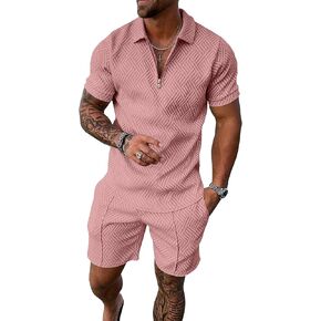 UOUA Mens Summer Track Suits 2 Piece Shorts Sets Short Sleeve Sweatsuit Outfits 1/4 Zip Golf Polo Shirts Loungewear in Saudi Arabia