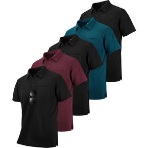 Scodi 5 Pack Mens Pocket Polo Polo قمصان قصيرة قميص متعدد الجولف للرجال الرطوبة الفطرية القمصان الرياضية غير الرسمية