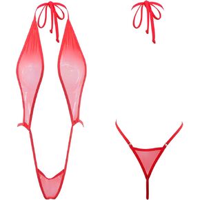 SHERRYLO Sheer Sling Bikini See Through Micro Slingshot Bikinis G String Mini Monokini Extreme See Thru Bodysuit Slingshots