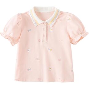 DAVE&BELLA Girls Short Sleeve Polo Shirts Quick Dry Ruffle Golf Tennis T Shirts Rabbit Print School Uniform Tops for Aged 1-8