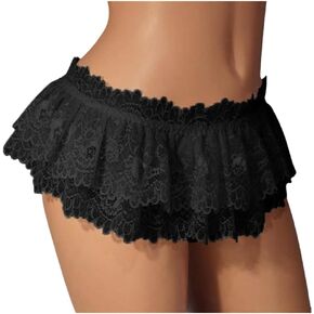 سراويل داخلية للرجال Sissy Cross الملابس الداخلية مثيرة تنورة ناعمة ناعمة Sissy Lace (اللون: أسود ، حجم واحد ， 1pc)