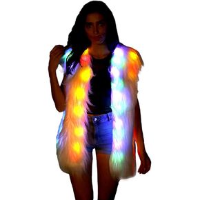 LED Light up Jacket For Women and Men Glow White Faux Fur Vest For Rave Parties Halloween