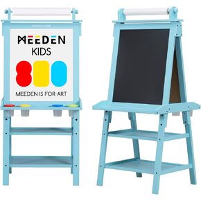 Meeden Art Easel for Kids - Solid Beechwood Kids Easel مع لفة الورق - Art Easel مع السبورة والوحة البيضاء المغناطيسية - الإمدادات الفنية للأطفال - Natural