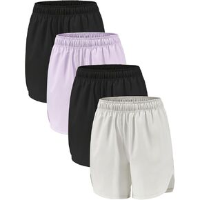 4 Pack Girls Athletic Shorts,Girls Basketball Shorts,Kids Workout Soccer Short for Girl with Drawstring & Pockets