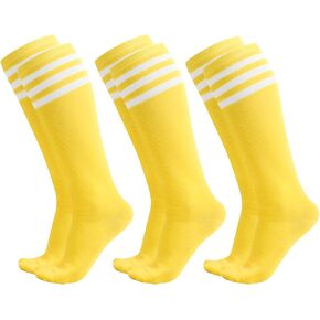 Dxhycc 3 Pairs Kids Soccer Socks Striped Knee High Socks Baseball Softball Socks Youth Athletic Socks for Boys Girls