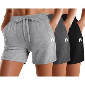 شورتات عرق نسائية Neer 3 Pack ، شورتات قطنية صيفية مع قعقان الركض الرياضية غير الرسمية الجيب