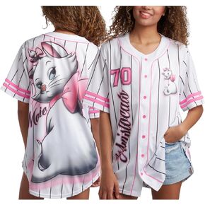 Disney Womens Baseball Jersey - Mickey Mouse Lightning McQueen Marie, Lilo and Stitch Womens Baseball Shirt (Sizes: S-XL)