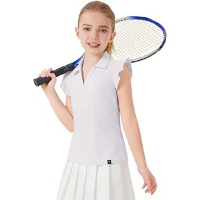 Soneven Girls Sloeveless Golf Polo Derts v الرقبة كشكش الأكمام تنس قمصان المخلل جولف TOPS للسن 4-16 سنة