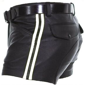SOMTHRON Men's PU Leather Shorts Striped Sexy Rave Hot Shorts Straight Leg Club Party Short Pants with Pockets