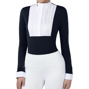 Harrison Howard Pleated Big Rider Top Horse Riding Shirt Long Sleeve Riding Show Shirt with Lace Trims