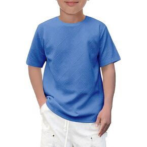 Haloumoning Boys Geometric Texture T-Shirts Kids Fashion Crewneck Short Sleeve Loose Tops Tees 5-14 Years