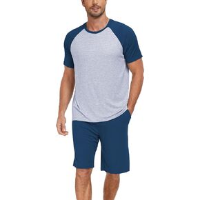 EA'S SECRET Men's Pajama Sets Summer Short Sleeved Soft Cool Bamboo Rayon Lightweight Lounge Sleepwear for Men