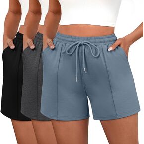 شورتات عرق نسائية Neer 3 Pack ، شورتات رياضية غير رسمية الصيف الصيفية فضفاضة سراويل قصيرة قوية النشطة مع جيوب