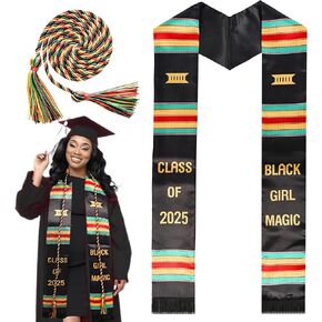 سرق Girl Girl Magic Graduation 2 PCS Set 2025 ، Kente Graduation Sash ، تسرق التخرج الأفريقي شرف الحبل لكبار الكليات التخرج للجنسين.