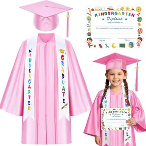 Kids Kindergarten Preschool Graduation Gown Cap Set with 2025 Tassel Graduation Stole Certificate for Grad Gift