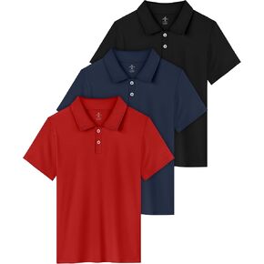 Resinta 3 Pack Boys Dry-Fit Active Athletic Performance Polo Short Sleeve Golf Shirt Cool Quick Dry Training Workout Shirts