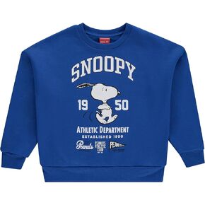 Peanuts Girls Snoopy Fashion Sweatshirt Collegiate Athletic Crewneck Sweatshirt - Linus, Woodstock, Snoopy Sweatshirt