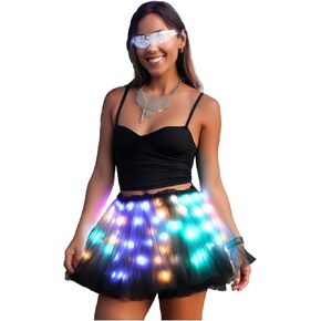 SHINYOU Women Tutu Skirt Smart LED Light Up Dance Running Skirt for Party Halloween Cosplay Black Short