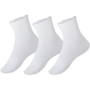 3 Pairs Soft Cotton Ruffle Sock Girls White Socks for School Uniform Dress Socks