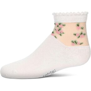 MeMoi Peek-A-Boo Sheer Floral Girls Cotton Blend Crew Socks