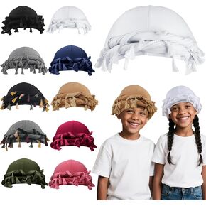 Babalet Turban Durag for Kids Boys Girls Silk Satin Lined Turban Beanies Pre-Tied Head Wraps with Twistable Tassel Tail