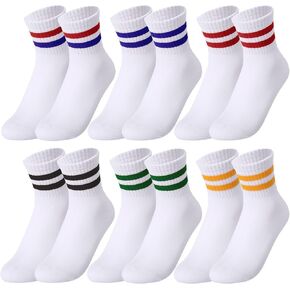 Jspupifip 6 Pairs Boys Girls Socks Junior Cotton School Sports Socks,Striped Crew Athletic Socks,Casual Stretchy Socks for Girls and Boys 6-12 Years