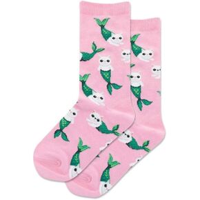 Hotsox Kid's Mermaid Cat Crew Socks 1 Pair, Pink, Kid's Large/Extra Large