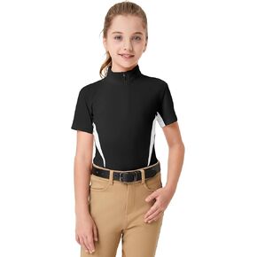 Fitst4 Sports Girls Short Sleeve Fearostrian Shirt Quick Dry Horse Riding Tirts Half zip Ship Shirt Shirt
