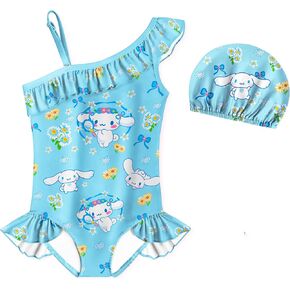 Kids Bathing Suits Girls One Piece Swimsuits with Cap for 5-12Y Kids Swimming Summer Beach Wear