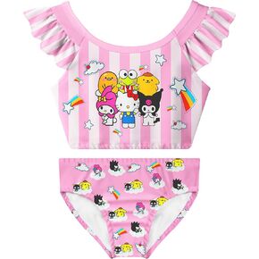 Two Piece Bathing Suits for Girls Swimming Suits with Cap for 5-12Y Kids Swimsuits Summer Beach Wear