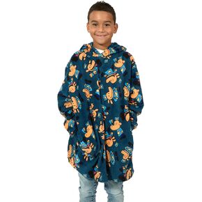 Bioworld Dog Man All-Over Character Print Long Sleeve Boy's Blue Oversized Wearable Hoodie Blanket