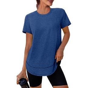 Womens Workout Tops Short Sleeve Shirts with Sun Protection Trendy Spring Summer Outfits S-3XL