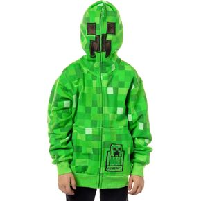 Mad Engine Minecraft Boys 'I Am Creeper Allover Pixel Design Big Kids Full-zip Hoodie Rubber Rubber Szipper Pull