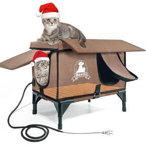 Bestio House Cat House مع منصات تسخين الحيوانات الأليفة ، منازل القطط القابلة للطي للقطط في الهواء الطلق ، حجم كبير مع أبواب الهروب الآمنة ، وسادة التدفئة القابلة للإزالة في الشتاء