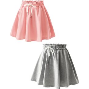 2 Pack Girls Skorts مرنة عالية التنس المتزلج المتزلج مع سراويل القصيرة المدمجة الأطفال المتدفقات الرياضية