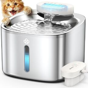 oneisall Wireless Cat Water Fountain, Stainless Steel Pet Fountain Battery Operated, 3.5L/118oz Automatic Cat Water Fountain Cordless & Rechargeable with Motion Sensor and Low Noise Running
