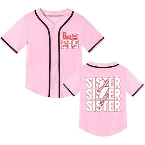 Girls Baseball Sister Jerseys Toddler Baseball Sisters Shirt Birthday Funny Cute V-Neck Short Sleeves Sport Tee