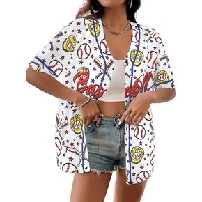 Baseball Shirt Women Baseball Jersey: Baseball Print Button Down Shirt Game Day Baseball Mom Short Sleeve Tops